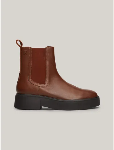 Tommy Hilfiger Monogram Leather Chelsea Boot In Cognac Brown