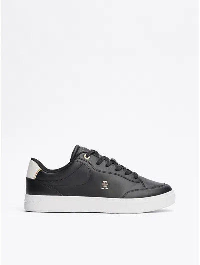 Tommy Hilfiger Monogram Leather Court Sneaker In Black