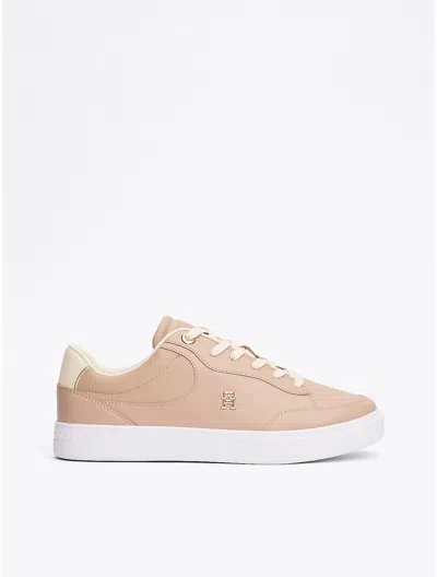 Tommy Hilfiger Monogram Leather Court Sneaker In Claystone