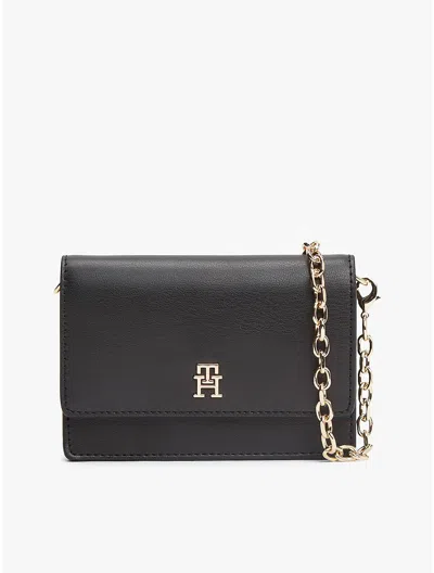 Tommy Hilfiger Monogram Logo Flap Chain Wallet In Black