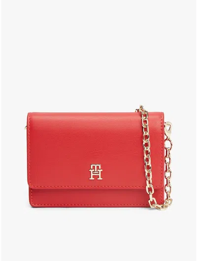 Tommy Hilfiger Monogram Logo Flap Chain Wallet In Red