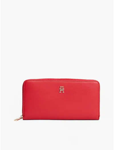 Tommy Hilfiger Monogram Logo Large Zip Wallet In Primary Red