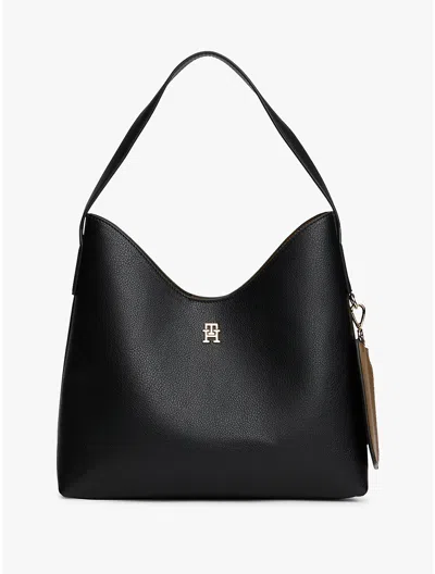 Tommy Hilfiger Monogram Logo Slouch Shoulder Bag In Black
