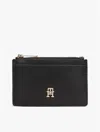 Tommy Hilfiger Monogram Zip Card Holder With Key Leash In Black