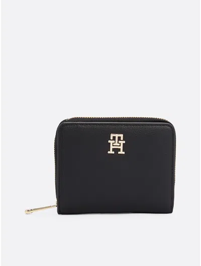 Tommy Hilfiger Monogram Logo Zip Wallet In Black