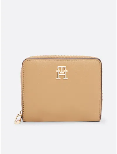Tommy Hilfiger Monogram Logo Zip Wallet In Safari Canvas