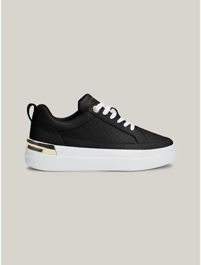 Tommy Hilfiger Monogram Luxe Leather Cupsole Sneaker In Black