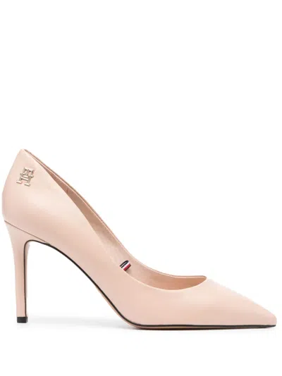 Tommy Hilfiger Monogram-plaque 90mm Leather Pumps In Nude