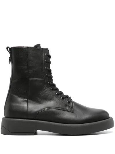 Tommy Hilfiger Monogram-plaque Leather Ankle Boots In Black