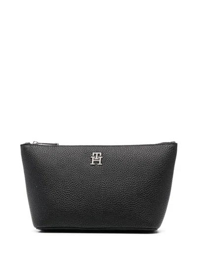 Tommy Hilfiger Monogram-plaque Make Up Bag In Black