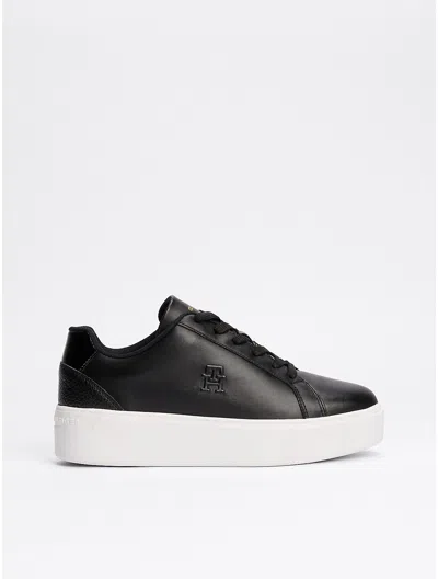 Tommy Hilfiger Monogram Platform Court Sneaker In Black