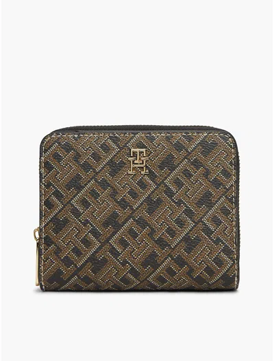 Tommy Hilfiger Monogram Print Medium Zip Wallet In Black Mix