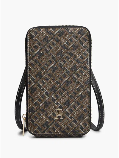 Tommy Hilfiger Monogram Print Phone Wallet In Black Mix