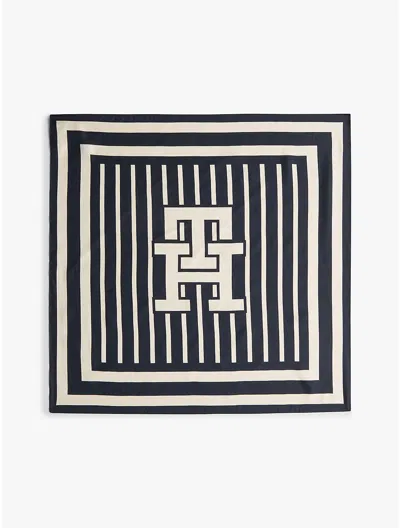Tommy Hilfiger Monogram Silk Scarf In Blue