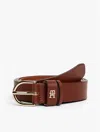 Tommy Hilfiger Monogram Slim Leather Belt In Brown