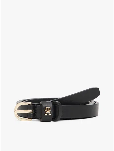 Tommy Hilfiger Monogram Slim Leather Belt In Black
