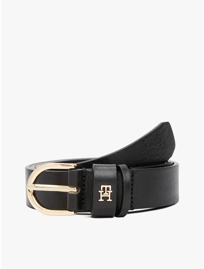 Tommy Hilfiger Monogram Slim Leather Belt In Black