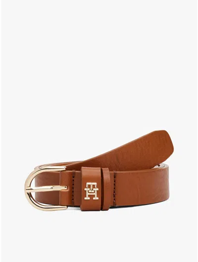 Tommy Hilfiger Monogram Slim Leather Belt In Brown