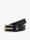 Tommy Hilfiger Monogram Smooth Leather Belt In Black