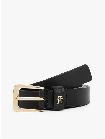 Tommy Hilfiger Monogram Smooth Leather Belt In Black