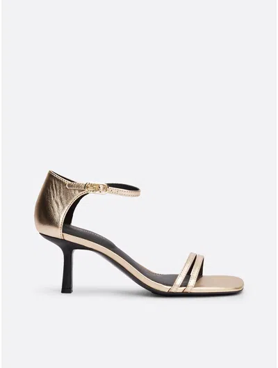 Tommy Hilfiger Monogram Strap Metallic Kitten Heel Shoe In Gold