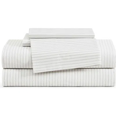 Tommy Hilfiger Monogram Stripe Cotton Percale Sheet Set In White