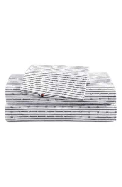 Tommy Hilfiger Monogram Stripe Cotton Percale Sheet Set In Blue