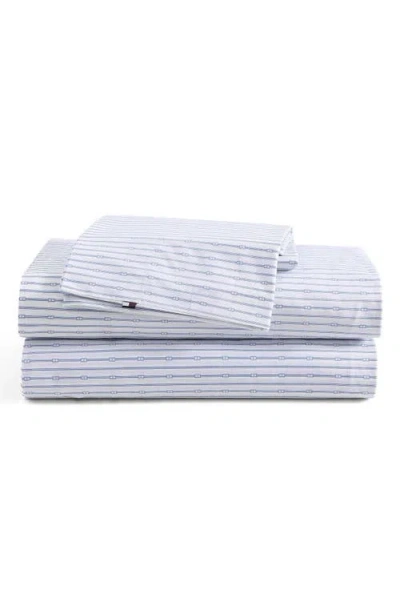 Tommy Hilfiger Monogram Stripe Cotton Percale Sheet Set In White