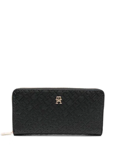 Tommy Hilfiger Monogram Zip-around Wallet In Black