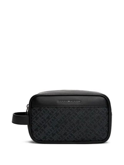 Tommy Hilfiger Monogram Zip Wash Bag In Black