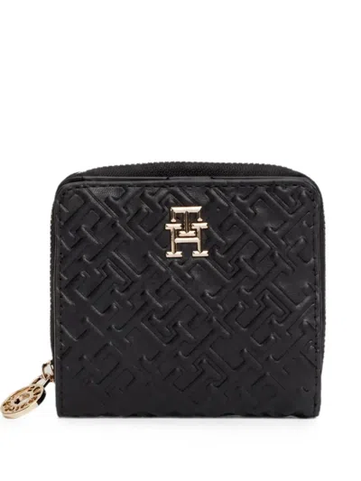 Tommy Hilfiger Monogram-embossed Zip-around Wallet In Black