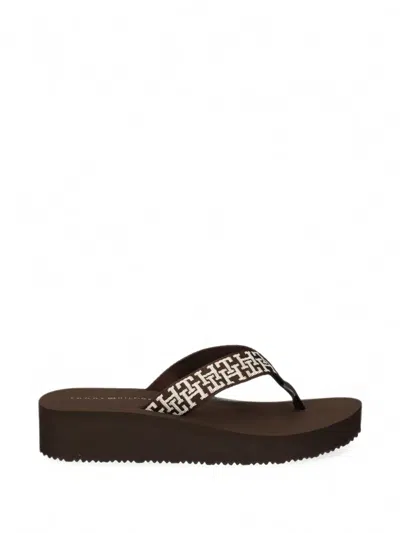 Tommy Hilfiger Monogram-embroidered Platform Flip-flops In Multi