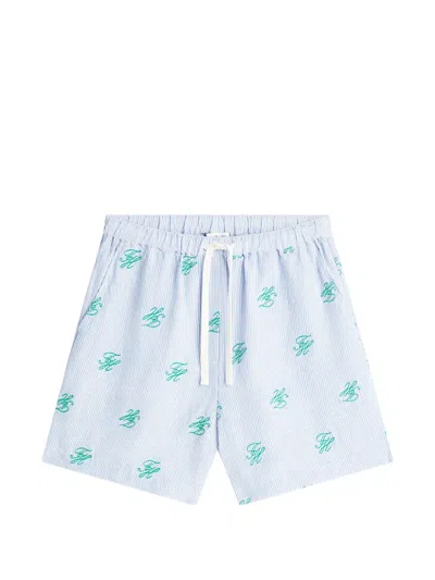 Tommy Hilfiger Monogram-embroidered Seersucker Shorts In Multi