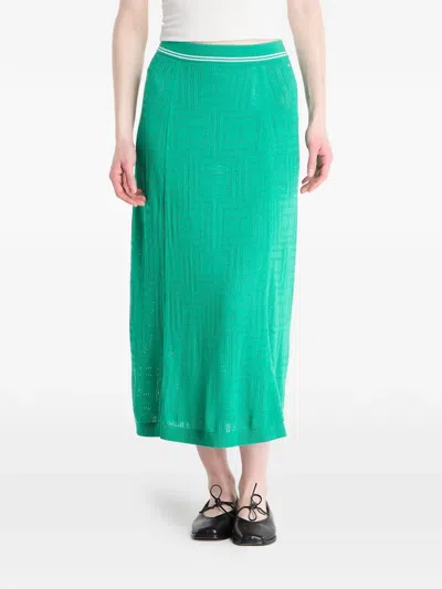 Tommy Hilfiger Monogram-knit Striped-trim Skirt In Green