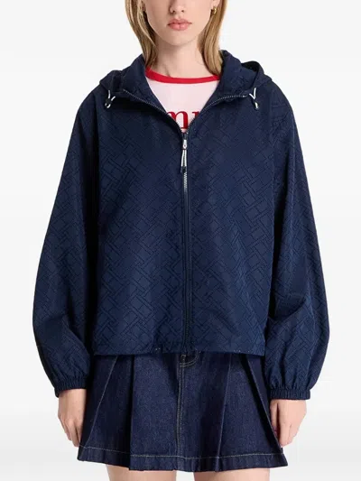 Tommy Hilfiger Monogram-perforated Hooded Jacket In Blue
