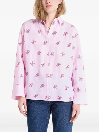 Tommy Hilfiger Monogram-print Button-down Linen Shirt In Pink