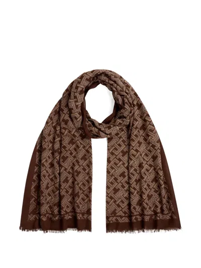 Tommy Hilfiger Monogram-print Frayed Scarf In Pink