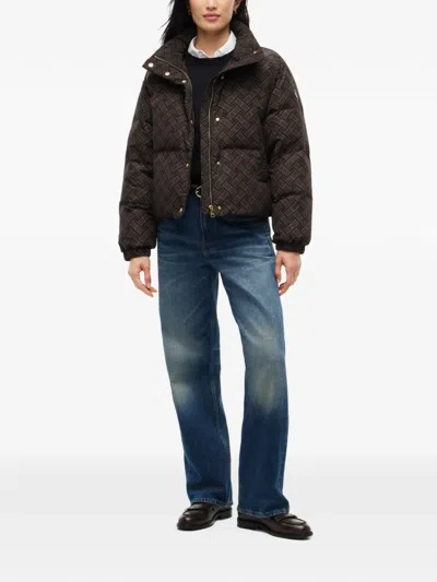 Tommy Hilfiger Monogram-print Puffer Jacket In Brown