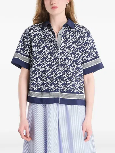 Tommy Hilfiger Monogram-print Short-sleeve Shirt In Blue