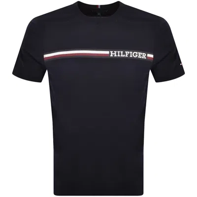Tommy Hilfiger Monotype Chest Stripe T Shirt Navy