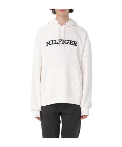 Tommy Hilfiger Monotype Logo-embroidered Hoodie In White