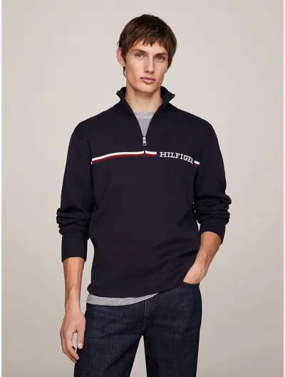 Tommy Hilfiger Men's Stripe Quarter-zip Sweater In Navy