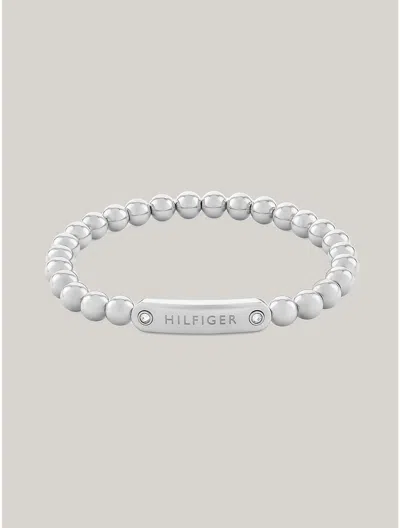 Tommy Hilfiger Monotype Metal Bead Bracelet In Silver