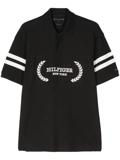 Tommy Hilfiger Monotype Stripe Cotton Polo Shirt In Black