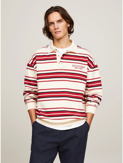 Tommy Hilfiger Monotype Stripe Rugby Polo In Calico/multi