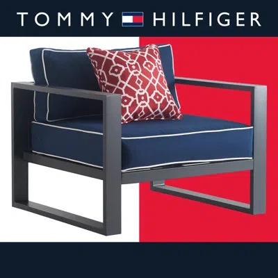 Tommy Hilfiger Monterey Outdoor Easy Assembly Metal Frame Arm Chair, Navy Blue & Dark Gray