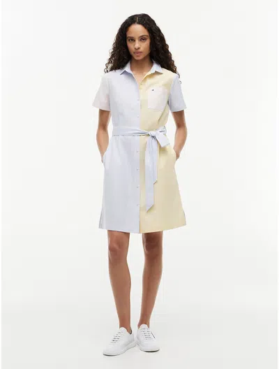 Tommy Hilfiger Multistripe Oxford Shirtdress In Yellow