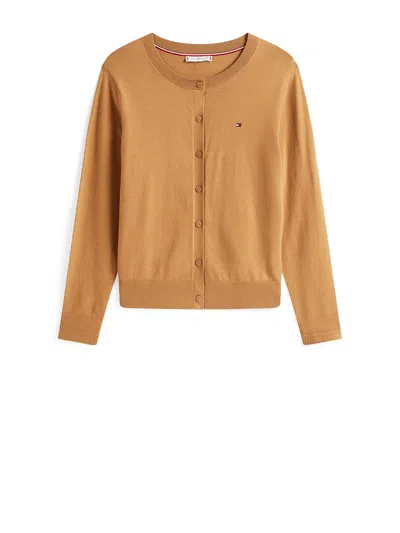 TOMMY HILFIGER TOMMY HILFIGER MUSTARD COLOURED CARDIGAN WITH BUTTONS AND LOGO.