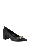 Tommy Hilfiger Nanya Womens Logo Faux Leather Block Heels In Black
