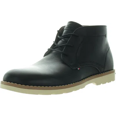 Tommy Hilfiger Natash Mens Lace-up Faux Leather Chukka Boots In Black
